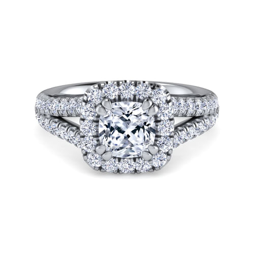 Platinum Cushion Halo Diamond Engagement Ring