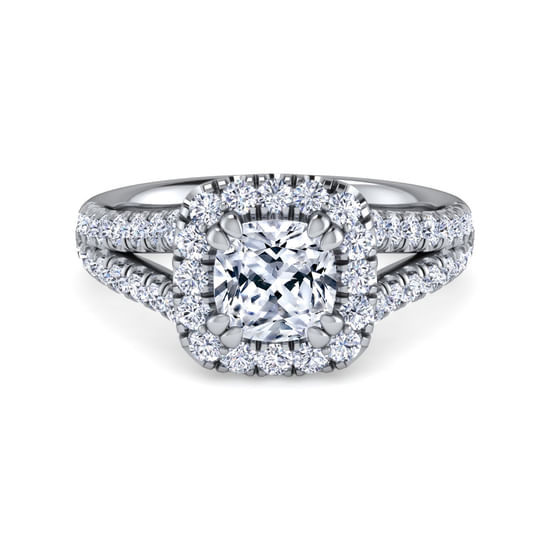 Gabriel - Platinum Cushion Halo Diamond Engagement Ring