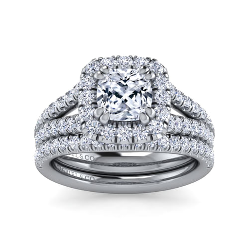 Platinum Cushion Halo Diamond Engagement Ring