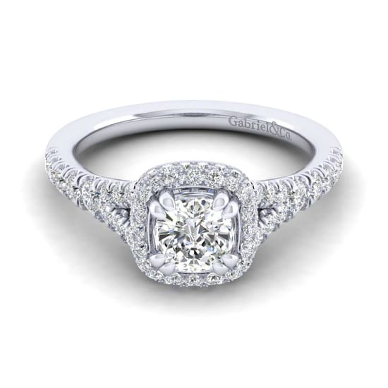 Gabriel - Platinum Cushion Halo Diamond Engagement Ring