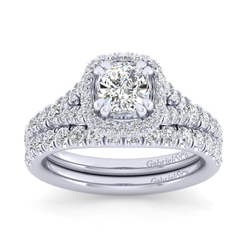 Platinum Cushion Halo Diamond Engagement Ring