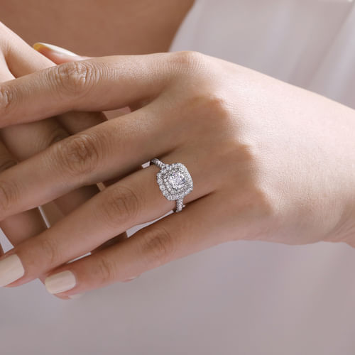 Platinum Cushion Halo Diamond Engagement Ring