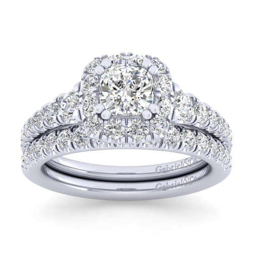 Platinum Cushion Halo Diamond Engagement Ring
