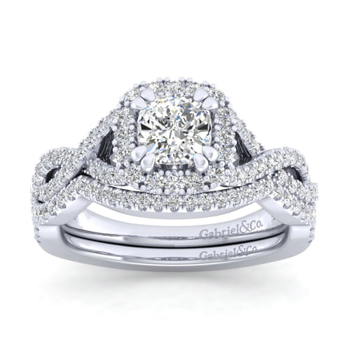 Platinum Cushion Halo Diamond Engagement Ring