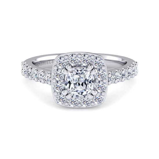 Gabriel - Platinum Cushion Halo Diamond Engagement Ring