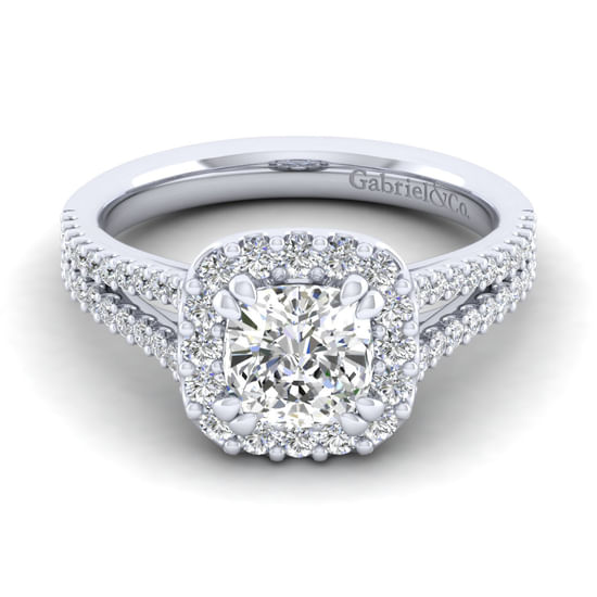 Gabriel - Platinum Cushion Halo Diamond Engagement Ring