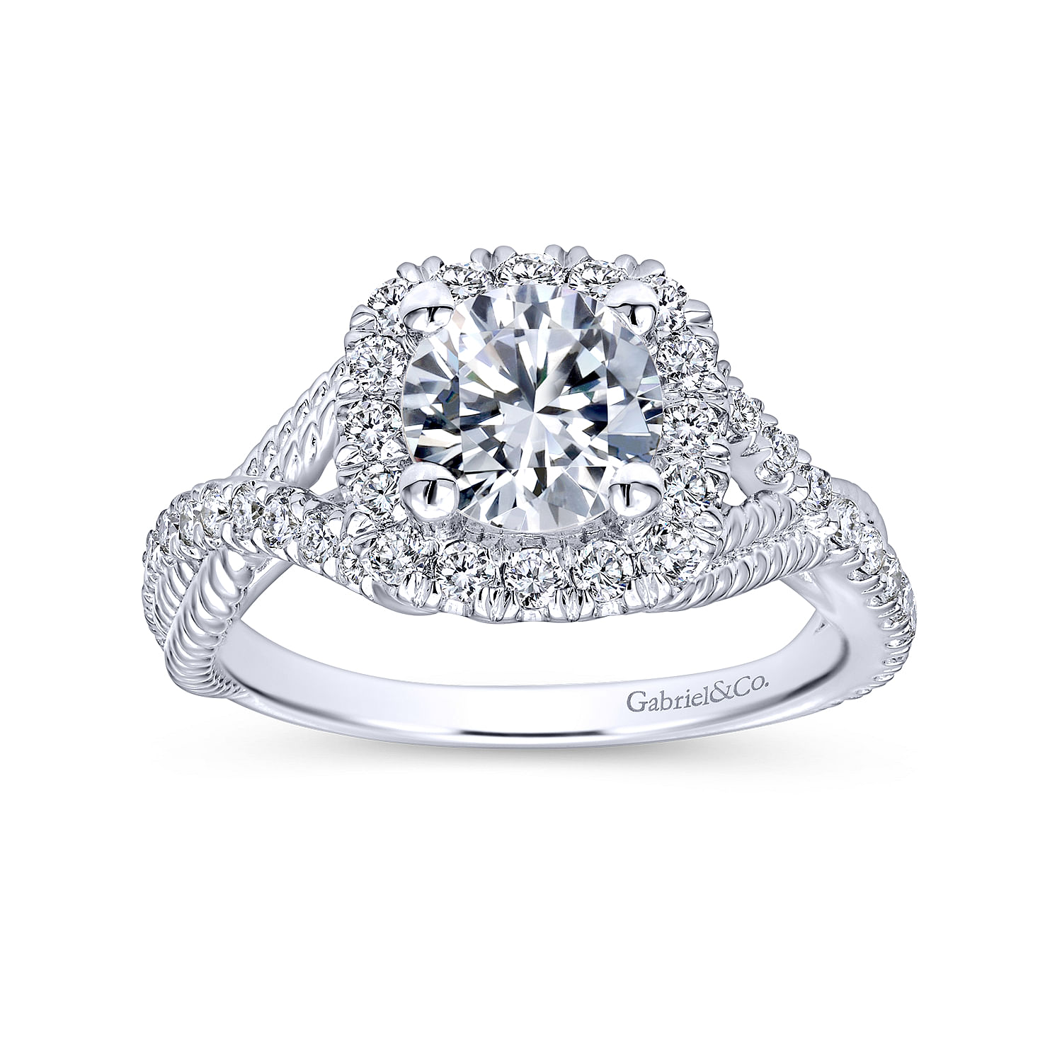 Platinum Cushion Halo Round Diamond Engagement Ring