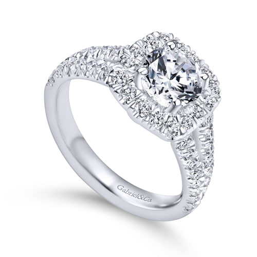 Platinum Cushion Halo Round Diamond Engagement Ring