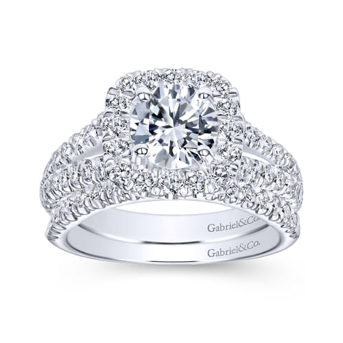 Platinum Cushion Halo Round Diamond Engagement Ring