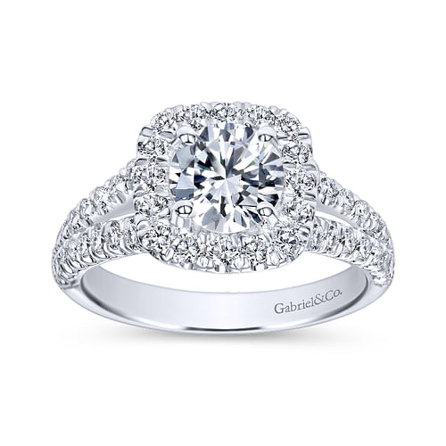 Platinum Cushion Halo Round Diamond Engagement Ring