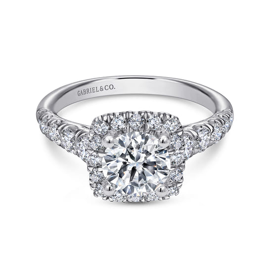 Gabriel - Platinum Cushion Halo Round Diamond Engagement Ring