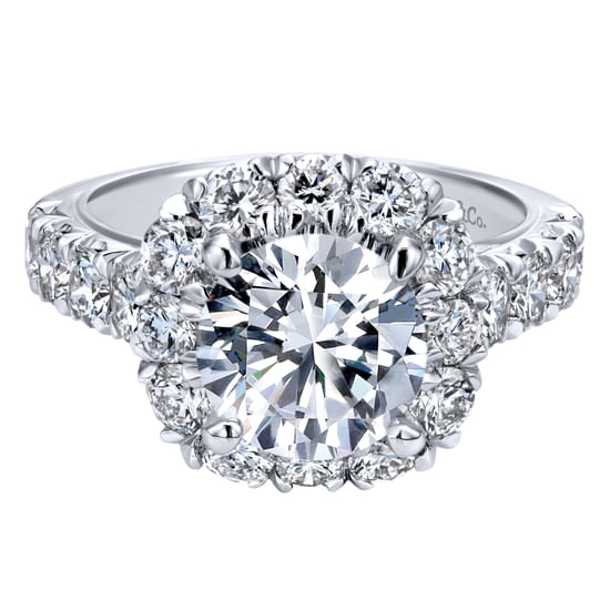 Gabriel - Platinum Cushion Halo Round Diamond Engagement Ring