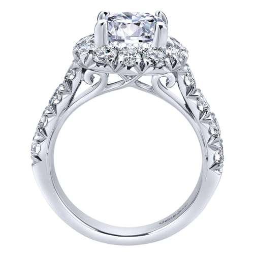 Platinum Cushion Halo Round Diamond Engagement Ring
