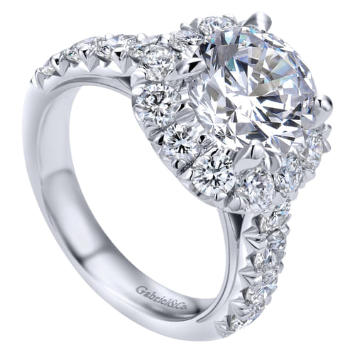 Platinum Cushion Halo Round Diamond Engagement Ring
