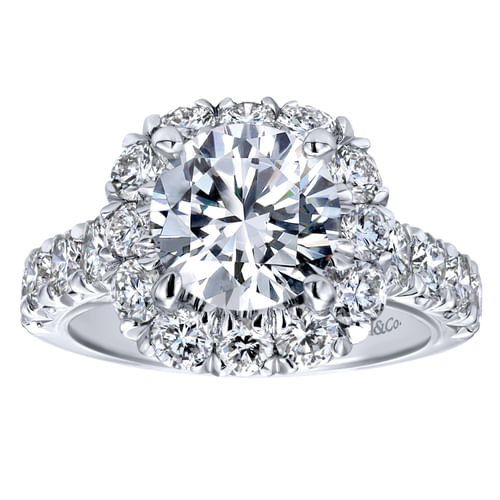 Platinum Cushion Halo Round Diamond Engagement Ring