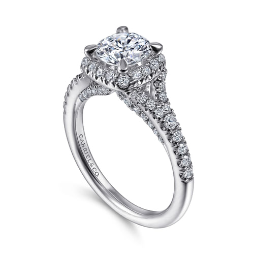 Platinum Cushion Halo Round Diamond Engagement Ring
