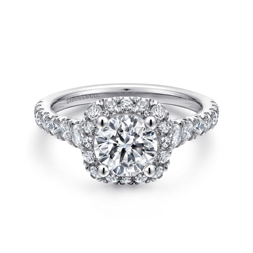 Platinum Cushion Halo Round Diamond Engagement Ring