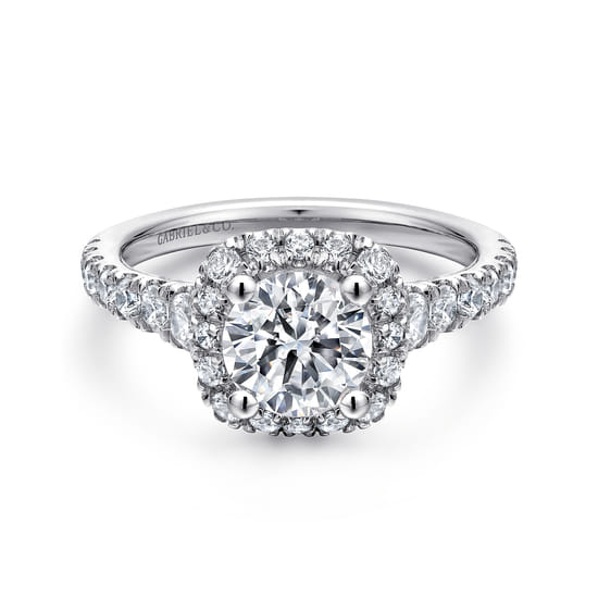 Gabriel - Platinum Cushion Halo Round Diamond Engagement Ring