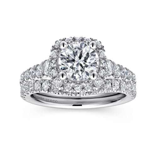 Platinum Cushion Halo Round Diamond Engagement Ring