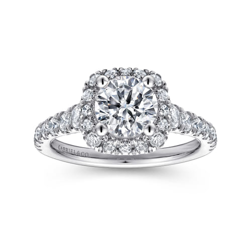 Platinum Cushion Halo Round Diamond Engagement Ring
