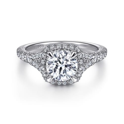 Platinum Cushion Halo Round Diamond Engagement Ring