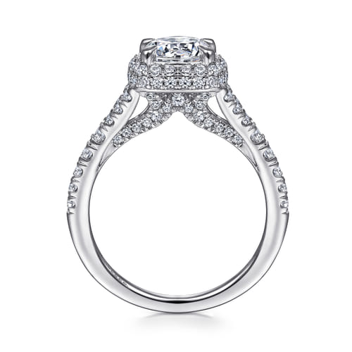 Platinum Cushion Halo Round Diamond Engagement Ring