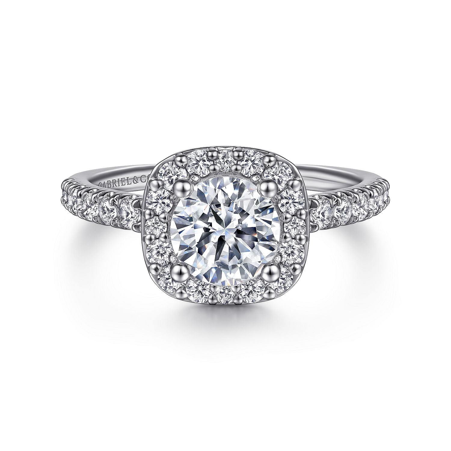Gabriel - Platinum Cushion Halo Round Diamond Engagement Ring