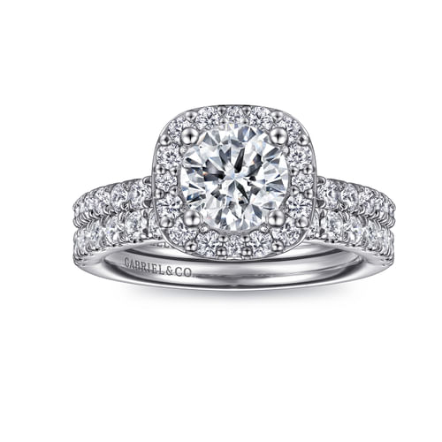 Platinum Cushion Halo Round Diamond Engagement Ring