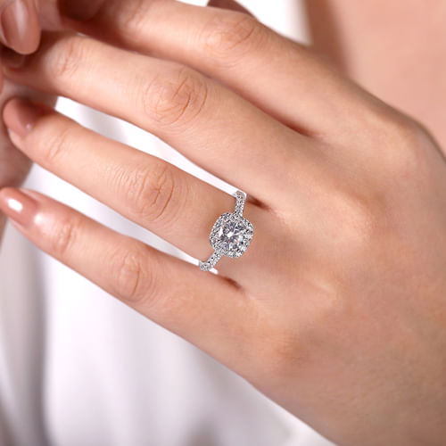 Platinum Cushion Halo Round Diamond Engagement Ring