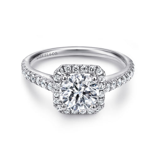Platinum Cushion Halo Round Diamond Engagement Ring