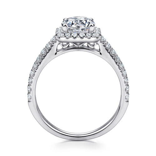 Platinum Cushion Halo Round Diamond Engagement Ring