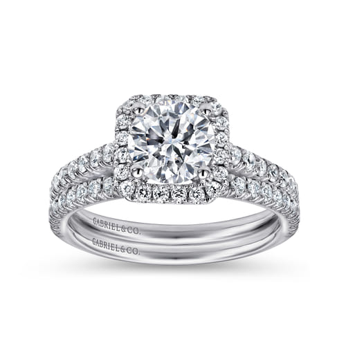 Platinum Cushion Halo Round Diamond Engagement Ring