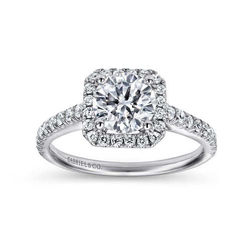 Platinum Cushion Halo Round Diamond Engagement Ring