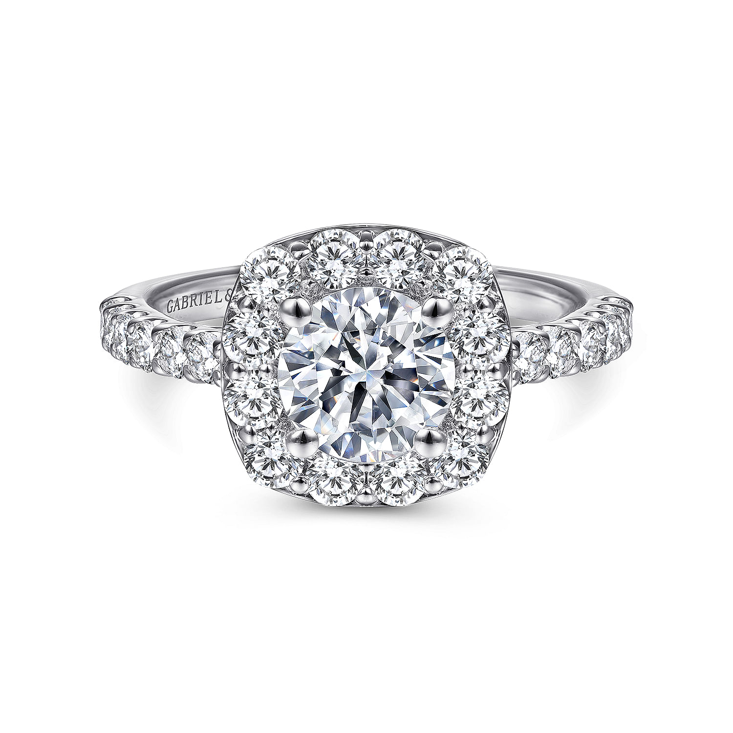 Gabriel - Platinum Cushion Halo Round Diamond Engagement Ring