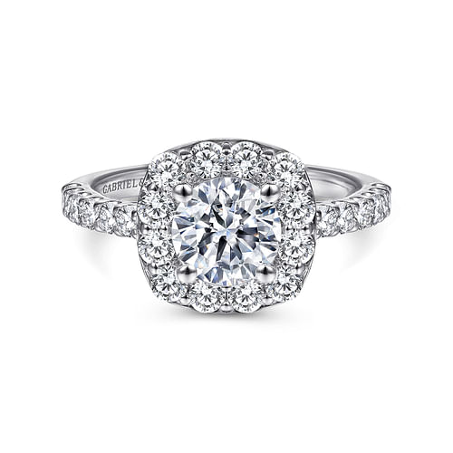 Platinum Cushion Halo Round Diamond Engagement Ring