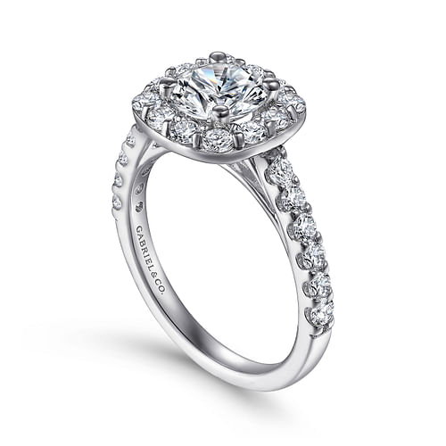 Platinum Cushion Halo Round Diamond Engagement Ring