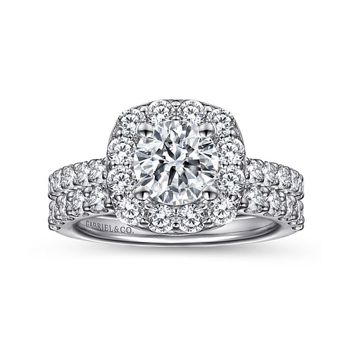 Platinum Cushion Halo Round Diamond Engagement Ring