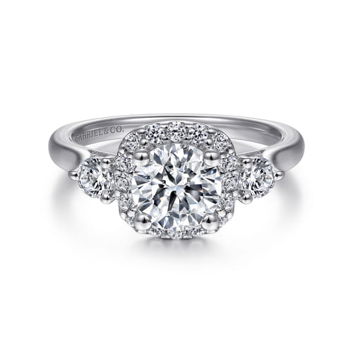 Platinum Cushion Halo Round Diamond Engagement Ring