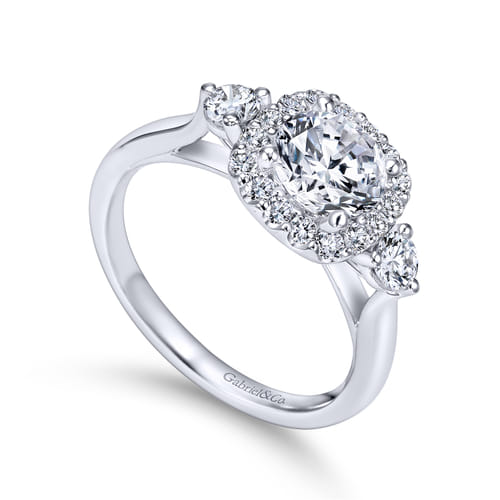 Platinum Cushion Halo Round Diamond Engagement Ring