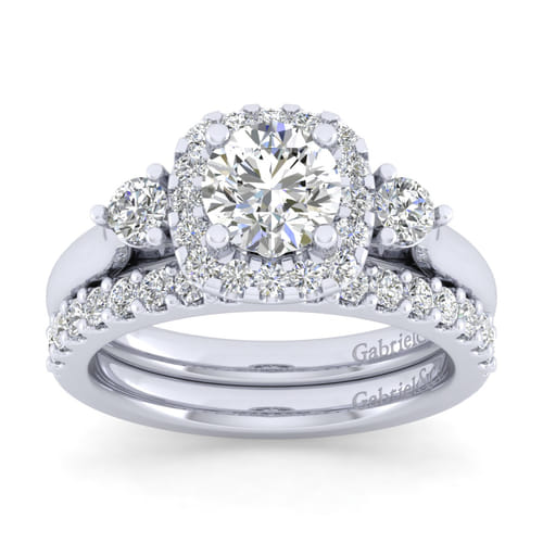 Platinum Cushion Halo Round Diamond Engagement Ring