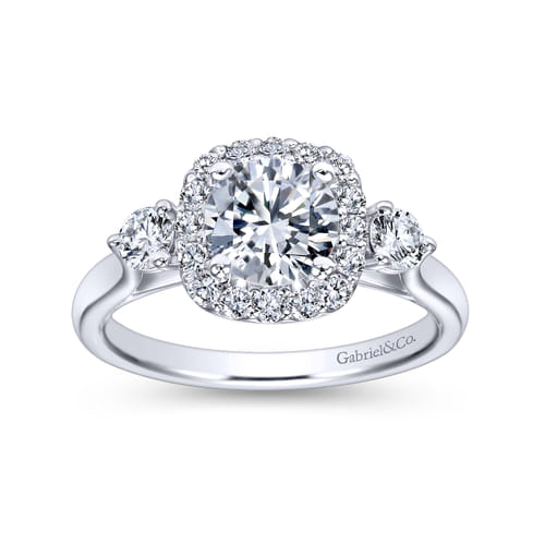 Platinum Cushion Halo Round Diamond Engagement Ring