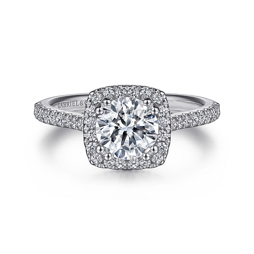 Platinum Cushion Halo Round Diamond Engagement Ring