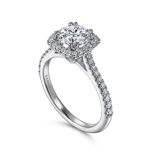 Platinum Cushion Halo Round Diamond Engagement Ring