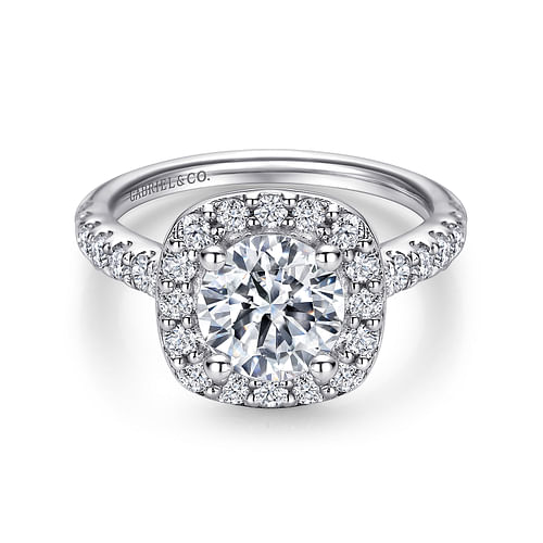 Platinum Cushion Halo Round Diamond Engagement Ring