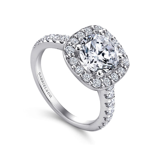 Platinum Cushion Halo Round Diamond Engagement Ring