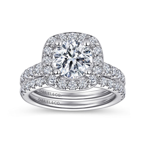 Platinum Cushion Halo Round Diamond Engagement Ring