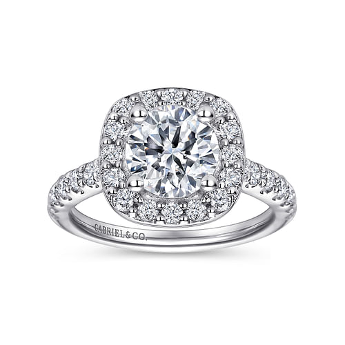 Platinum Cushion Halo Round Diamond Engagement Ring