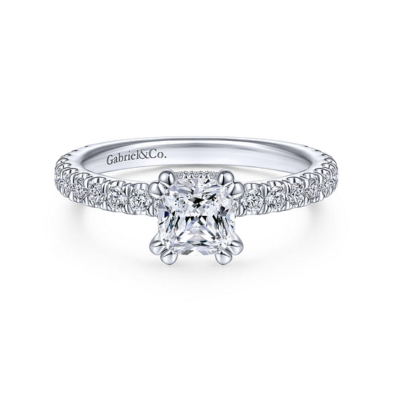 Gabriel - Platinum Cushion Hidden Halo Diamond Engagement Ring