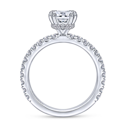 Platinum Cushion Hidden Halo Diamond Engagement Ring