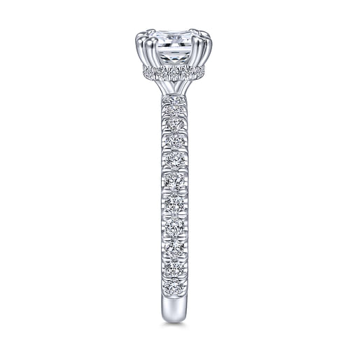 Platinum Cushion Hidden Halo Diamond Engagement Ring